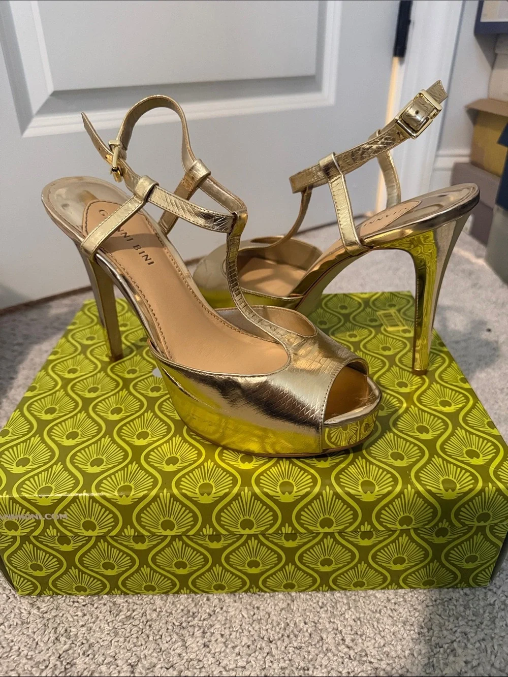 Gianni Bini Gold Metallic Platform Strappy Heels